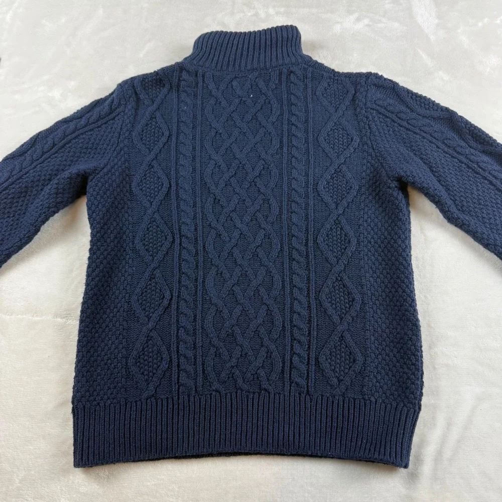 Gap Kids Cable Knit Fisherman Sweater Boys L Blue Sherpa Lined Mock Neck Button